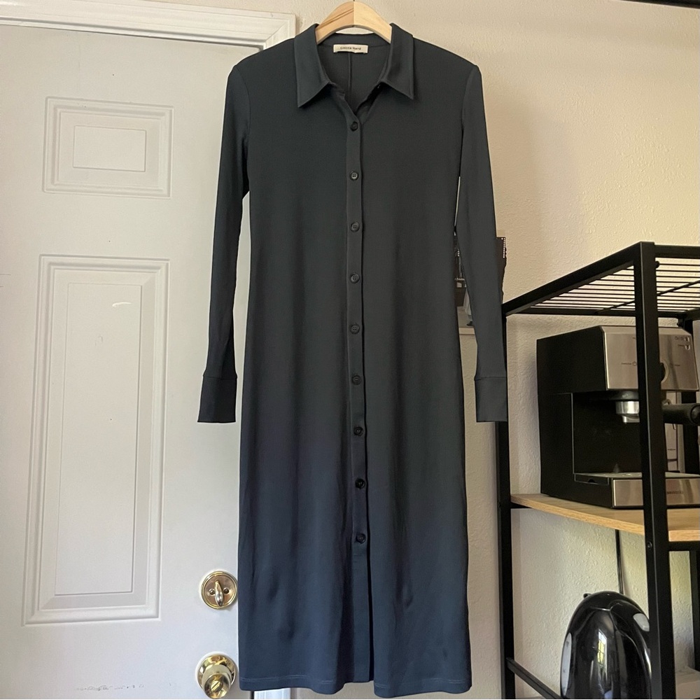 GENTLE HERD navy blue long sleeve button up knit midi dress‎